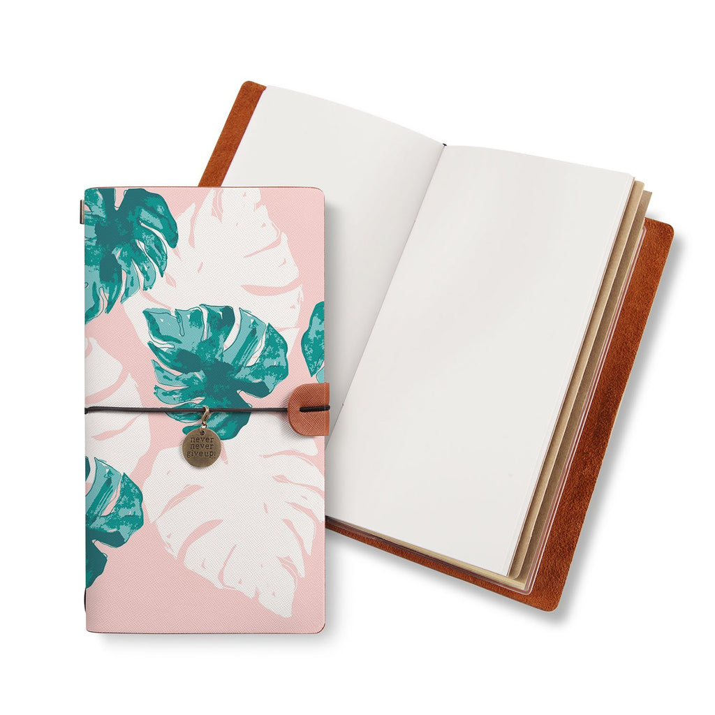 opened midori style traveler's notebook with Pink Flower 2 design