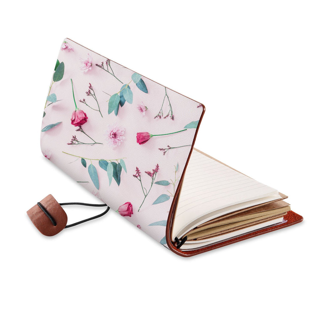 opened view of midori style traveler's notebook with Flat Flower 2 design