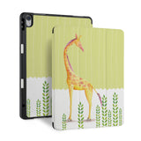 front back and stand view of personalized iPad case with pencil holder and Cute Animal 2 design - swap