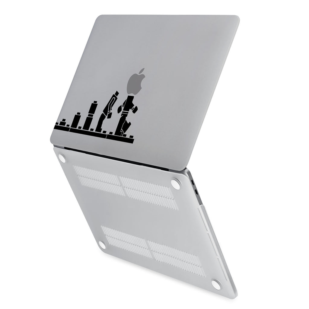 hardshell case with Brick Man design has rubberized feet that keeps your MacBook from sliding on smooth surfaces