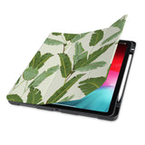 front view of personalized iPad case with pencil holder and Green Leaves design