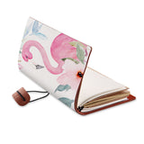 opened view of midori style traveler's notebook with Flamingo design