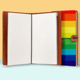 the front top view of midori style traveler's notebook with Rainbow design