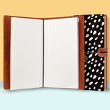 the front top view of midori style traveler's notebook with Polka Dot design