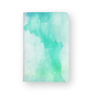 front view of personalized RFID blocking passport travel wallet with Abstract Watercolor Splash design