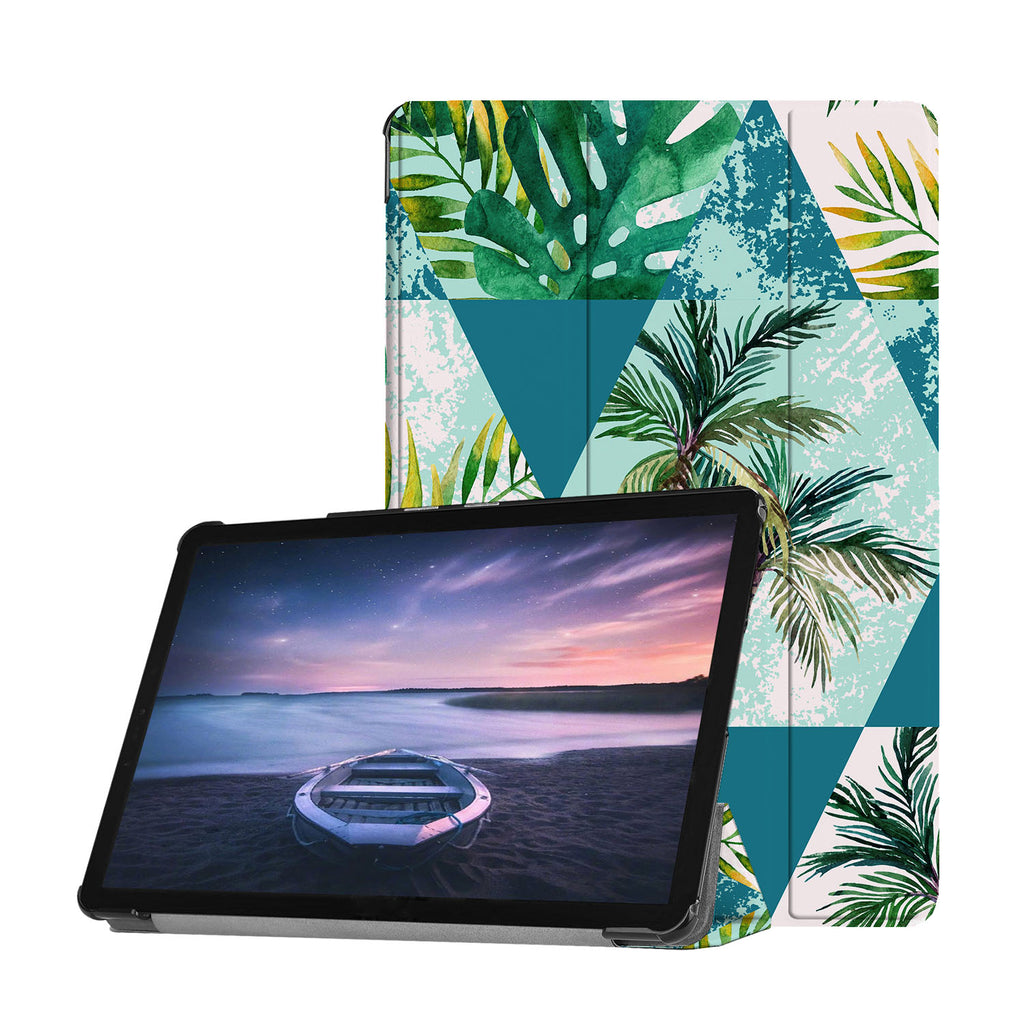Personalized Samsung Galaxy Tab Case with Tropical Leaves design provides screen protection during transit