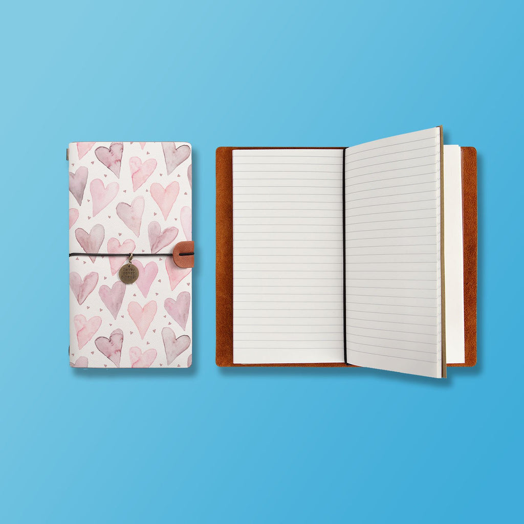 the front top view of midori style traveler's notebook with Love design