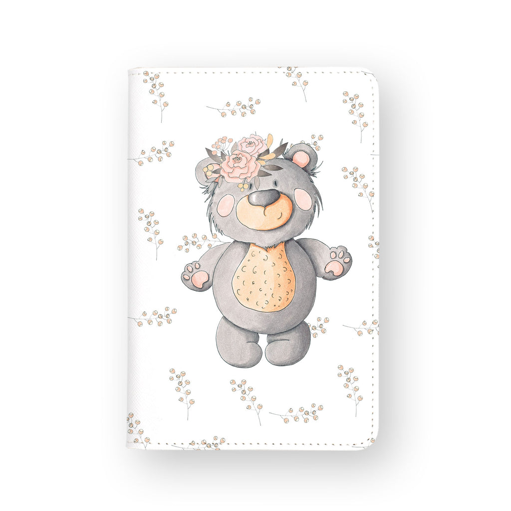 front view of personalized RFID blocking passport travel wallet with Hand Drawn Animals design