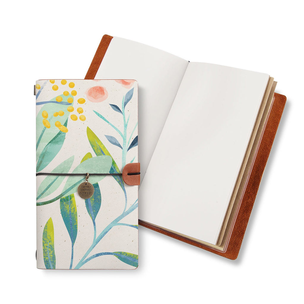 opened midori style traveler's notebook with Pink Flower design