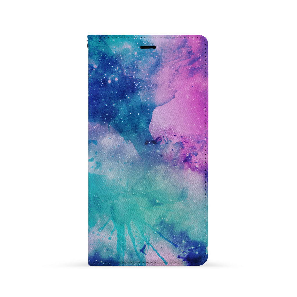Front Side of Personalized iPhone Wallet Case with Galaxy design