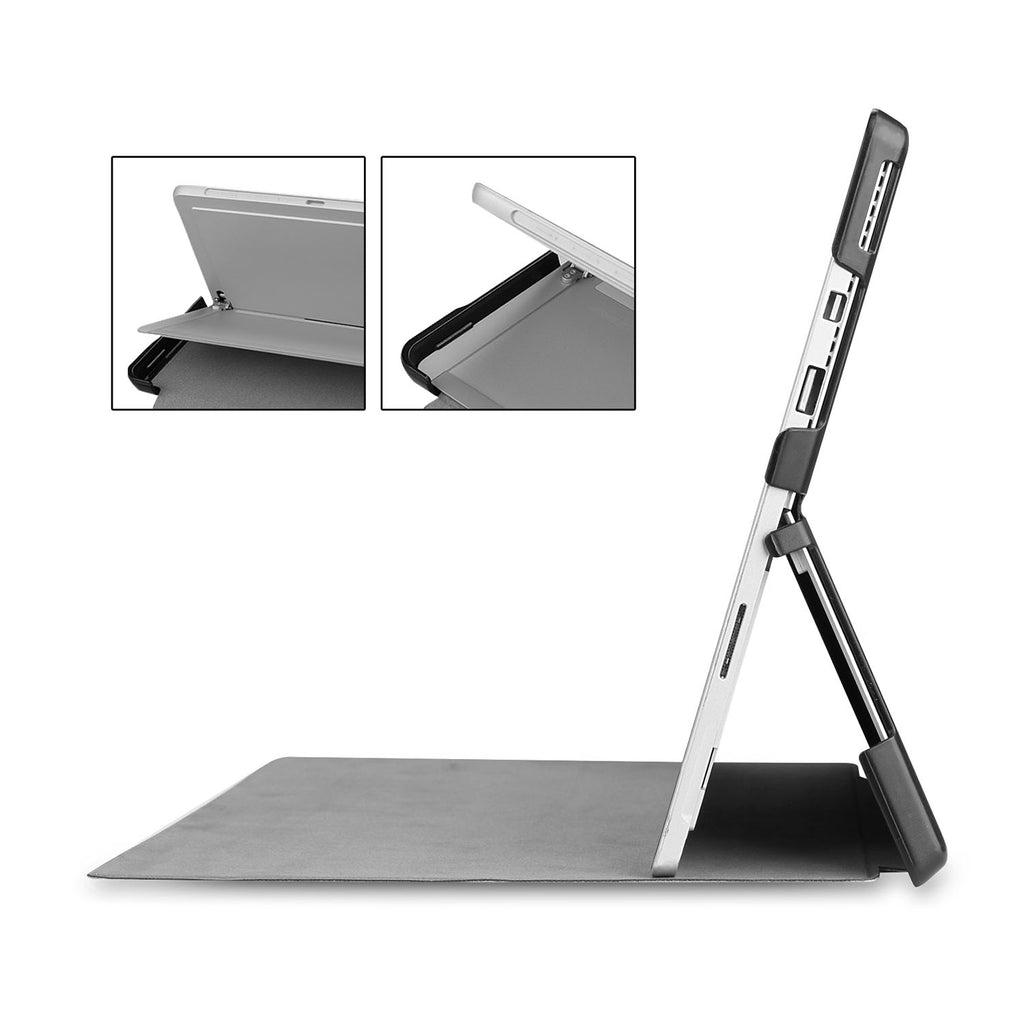 Full port acess of Personalized Microsoft Surface Pro and Go Case in Movice Stand View with Feather design