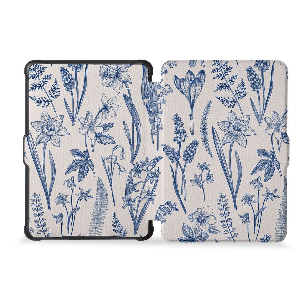 the whole front and back view of personalized kindle case paperwhite case with Flower design