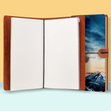 the front top view of midori style traveler's notebook with Landscape design