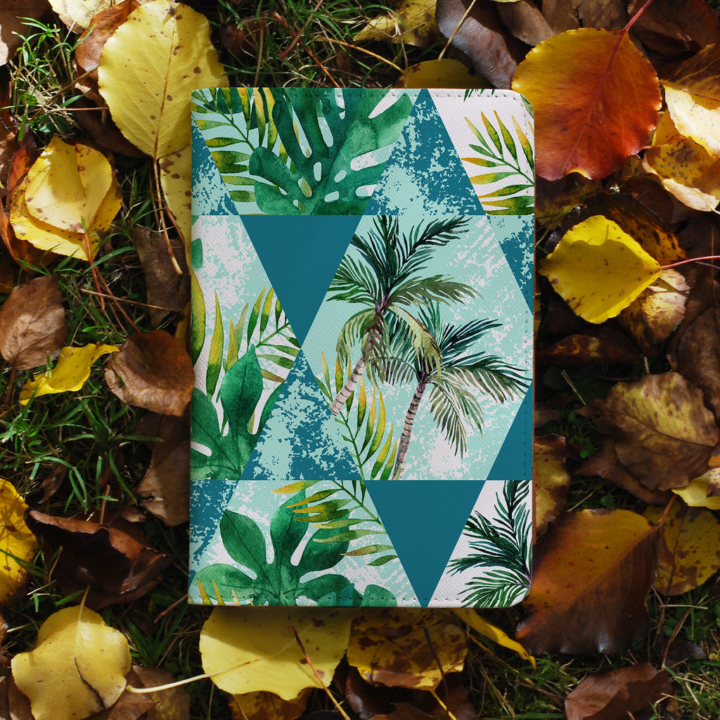 personalized RFID blocking passport travel wallet with Tropical Leaves design on maple leafs