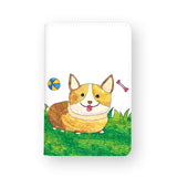 front view of personalized RFID blocking passport travel wallet with Corgie Fun design