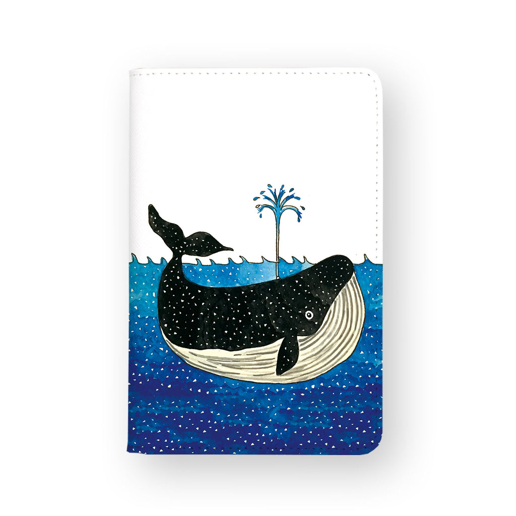 front view of personalized RFID blocking passport travel wallet with Illustration Whale design