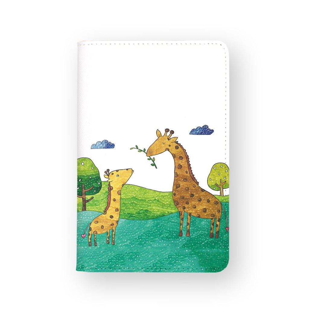 front view of personalized RFID blocking passport travel wallet with Giraffe Family design