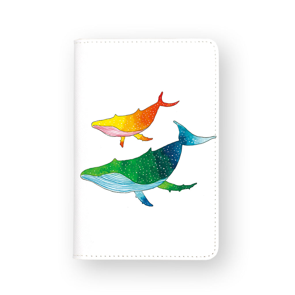 front view of personalized RFID blocking passport travel wallet with Couple Whale design