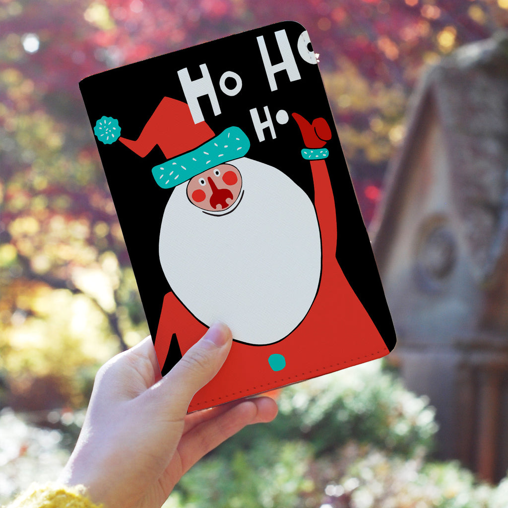 a girl holding personalized RFID blocking passport travel wallet with Christmas Character design