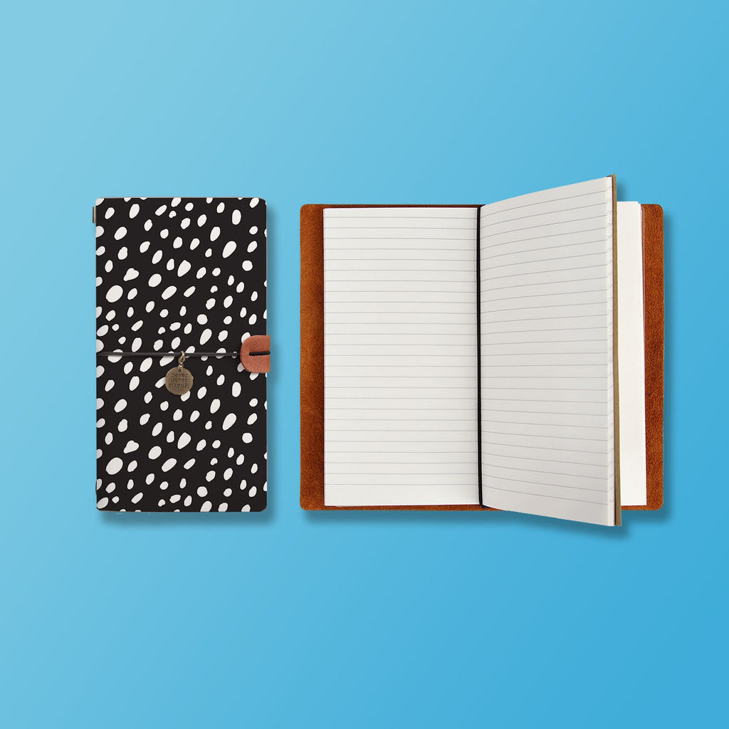the front top view of midori style traveler's notebook with Polka Dot design