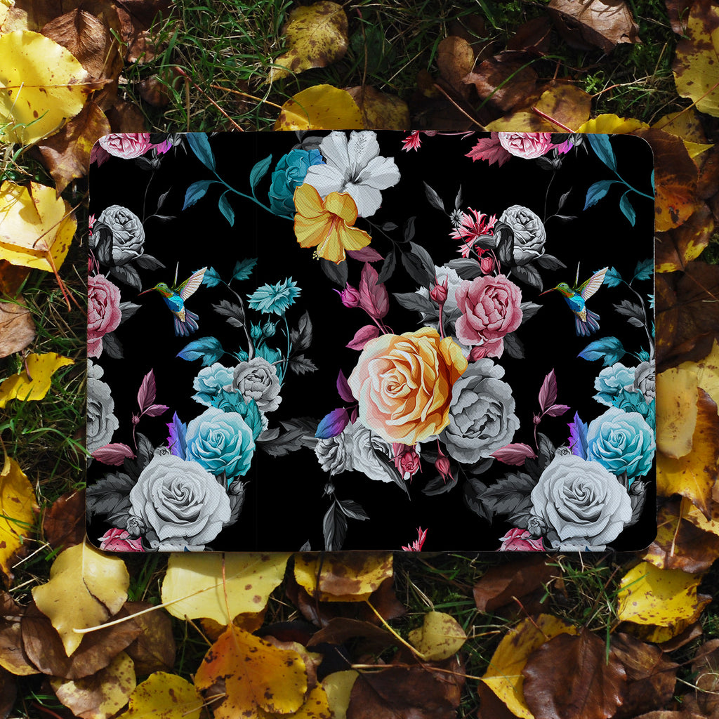 flat view of personalized RFID blocking passport travel wallet with Black Flower design