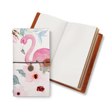opened midori style traveler's notebook with Flamingo design