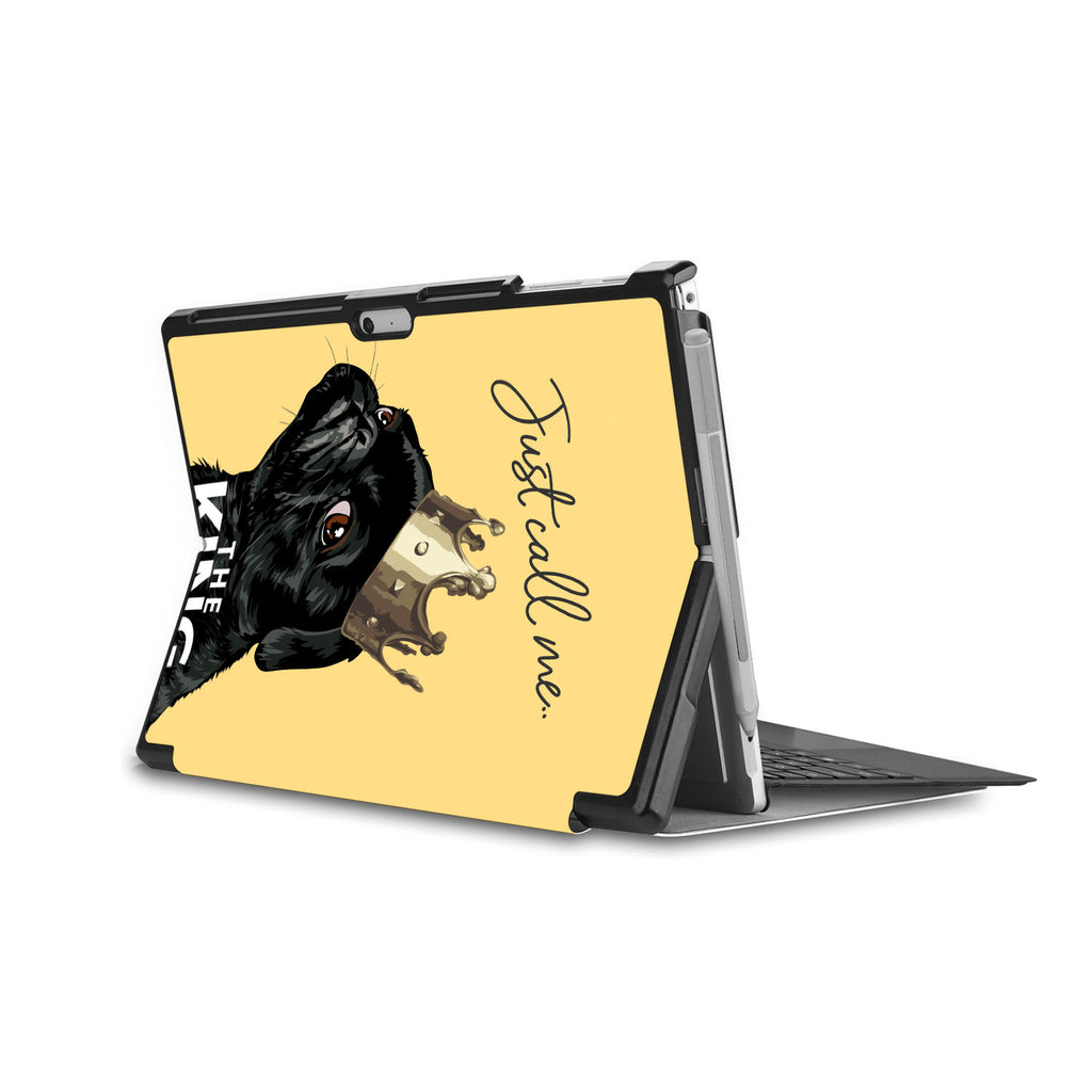 the back side of Personalized Microsoft Surface Pro and Go Case in Movie Stand View with Dog Fun design - swap