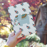 a girl holding personalized RFID blocking passport travel wallet with Tribal Animals design