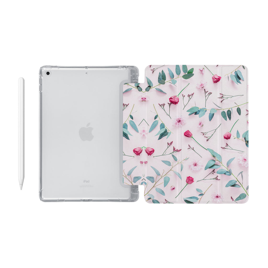 iPad SeeThru Casd with Flat Flower 2 Design Fully compatible with the Apple Pencil