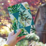 a girl holding personalized RFID blocking passport travel wallet with Tropical Leaves design