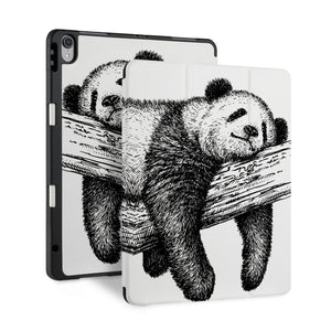 front back and stand view of personalized iPad case with pencil holder and Cute Animal design - swap