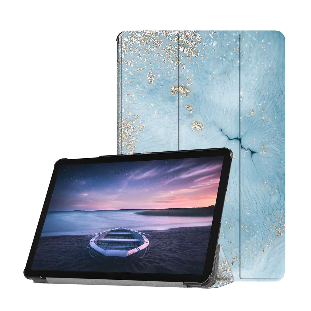 Personalized Samsung Galaxy Tab Case with Marble Gold design provides screen protection during transit