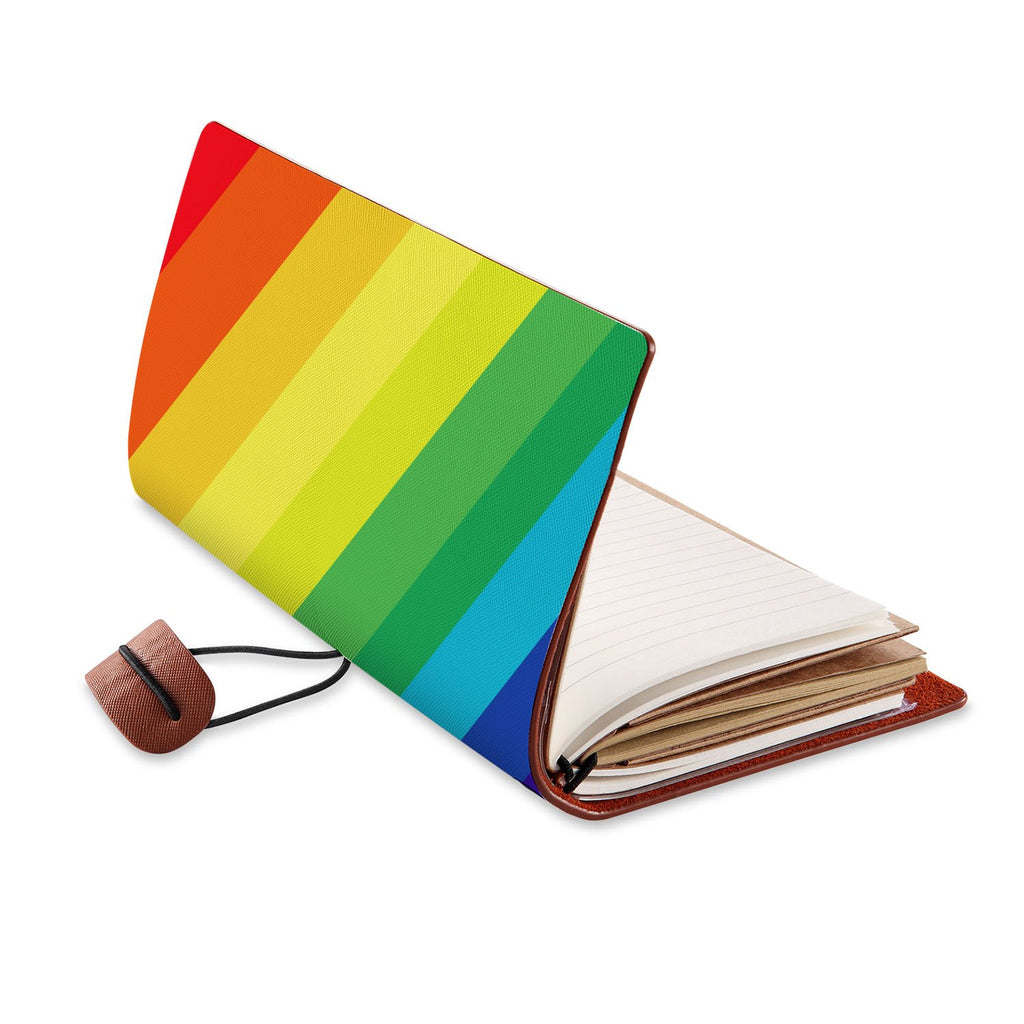 opened view of midori style traveler's notebook with Rainbow design