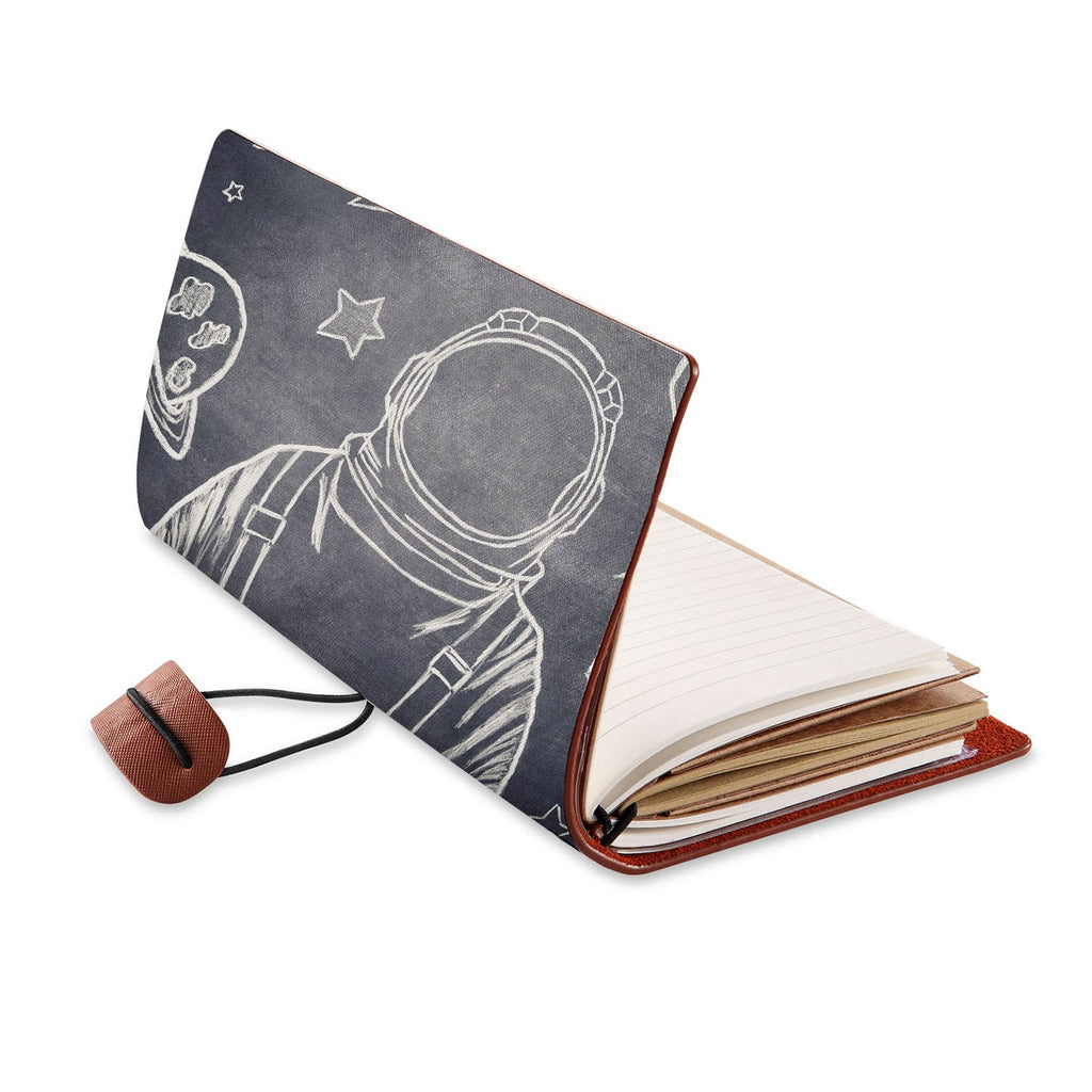 opened view of midori style traveler's notebook with Astronaut Space design