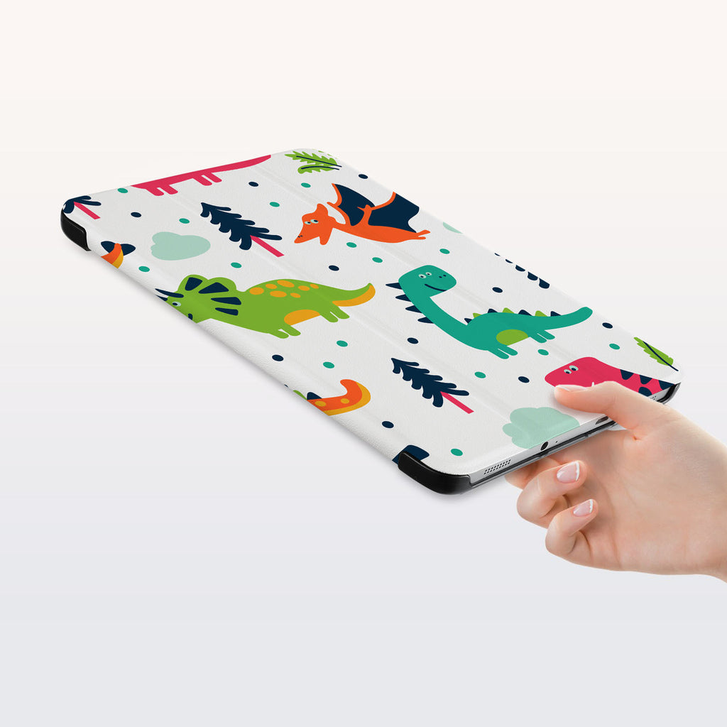 a hand is holding the Personalized Samsung Galaxy Tab Case with Dinosaur design