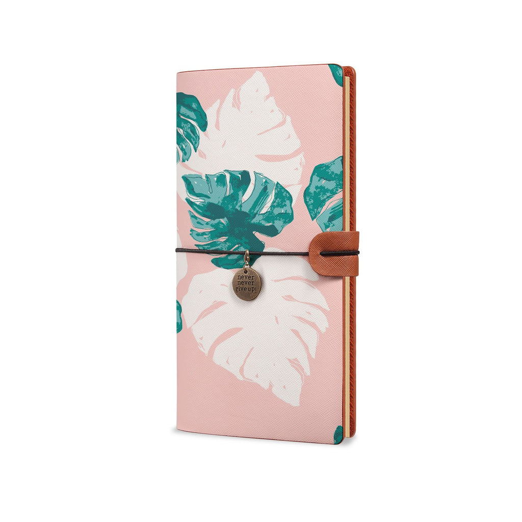 Traveler's Notebook - Pink Flower 2-the side view of midori style traveler's notebook - swap