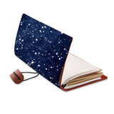 opened view of midori style traveler's notebook with Galaxy Universe design