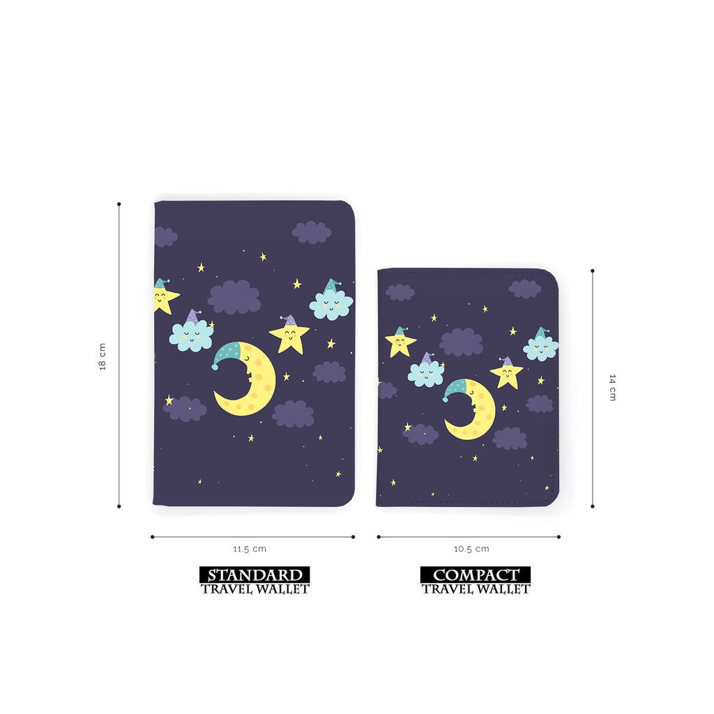 comparison of two sizes of personalized RFID blocking passport travel wallet with Good Night design