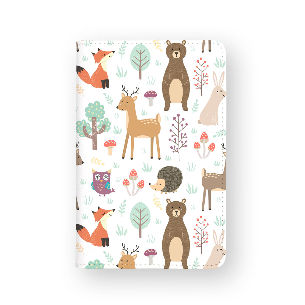 front view of personalized RFID blocking passport travel wallet with Forest Friends design