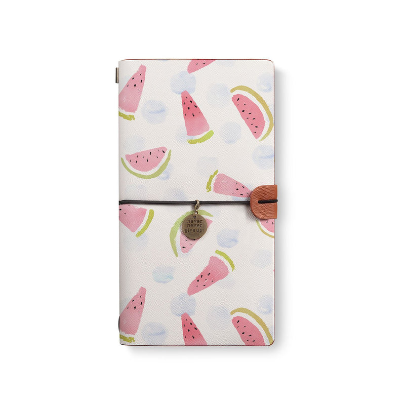 the front top view of midori style traveler's notebook with Fruit Red design