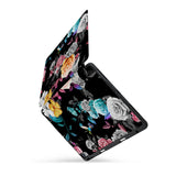 personalized iPad case with pencil holder and Black Flower design