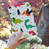 a girl holding personalized RFID blocking passport travel wallet with Dinosaur design