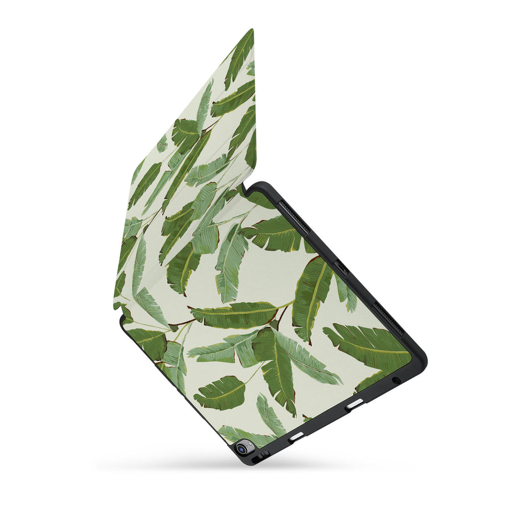 personalized iPad case with pencil holder and Green Leaves design
