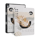 front and back view of personalized iPad case with pencil holder and Marble Flower design