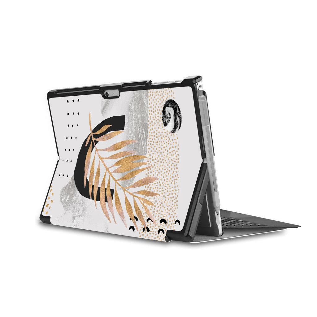 the back side of Personalized Microsoft Surface Pro and Go Case in Movie Stand View with Marble Flower design - swap