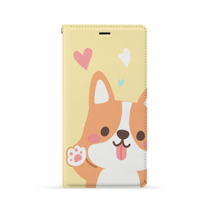 Front Side of Personalized iPhone Wallet Case with Corgi Puppy design