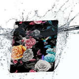 Water-safe fabric cover complements your Kindle Oasis Case with Black Flower design