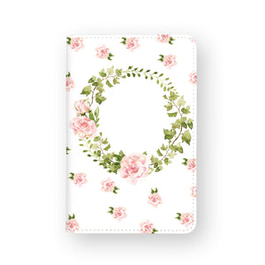 front view of personalized RFID blocking passport travel wallet with Lush Flowers design