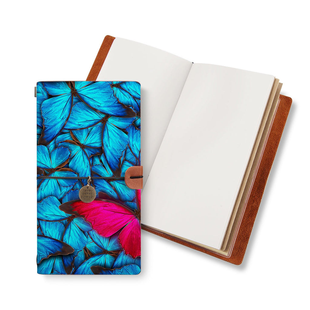 opened midori style traveler's notebook with Butterfly design