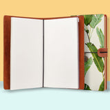 the front top view of midori style traveler's notebook with Green Leaves design